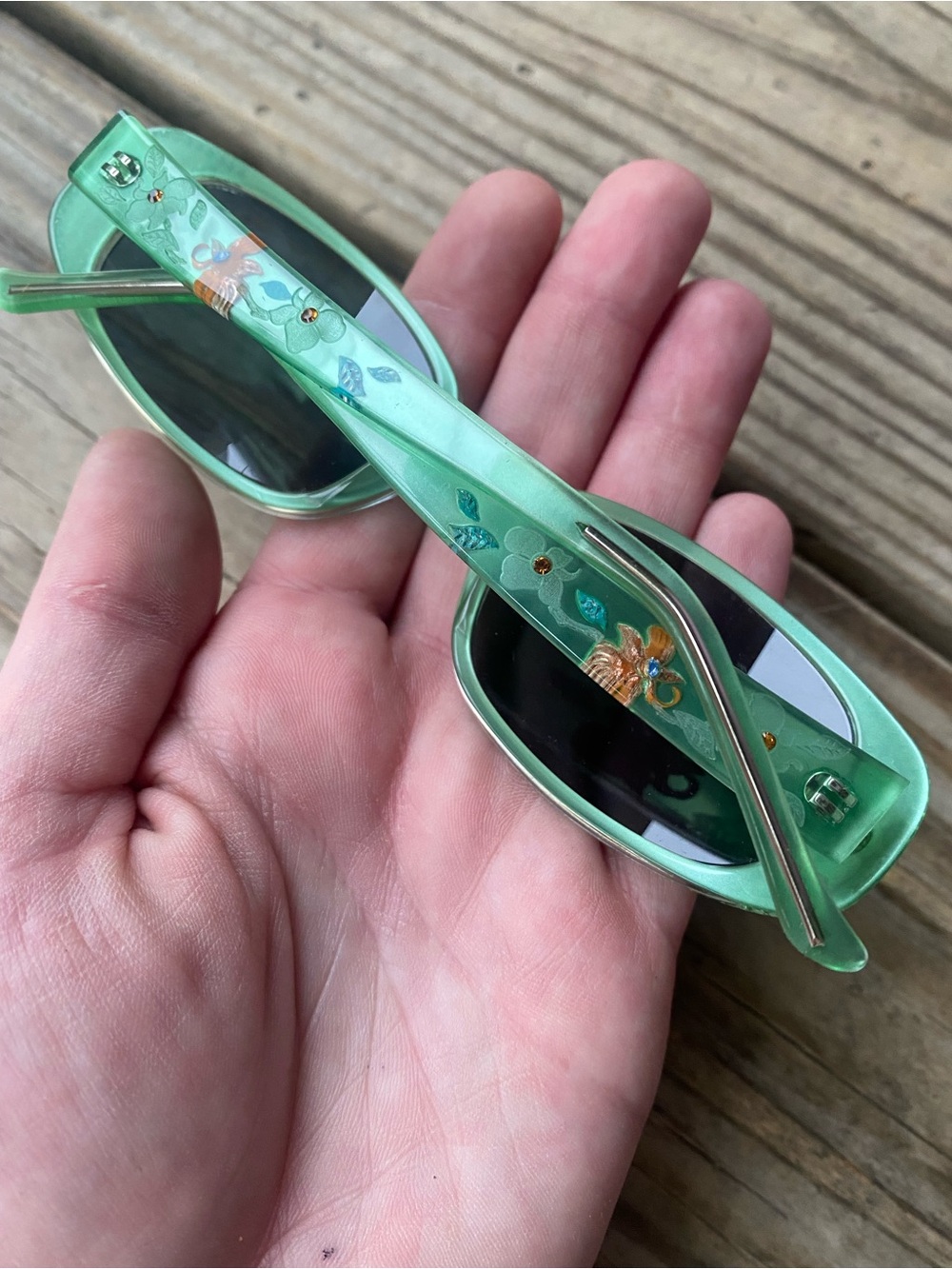 Judith Leiber Mint Green Floral Embellished Sunglasses